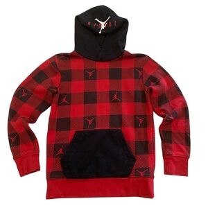 Jordan Boys Red & Black Buffalo Plaid Jumpman Hoodie - Size Medium (10-12)